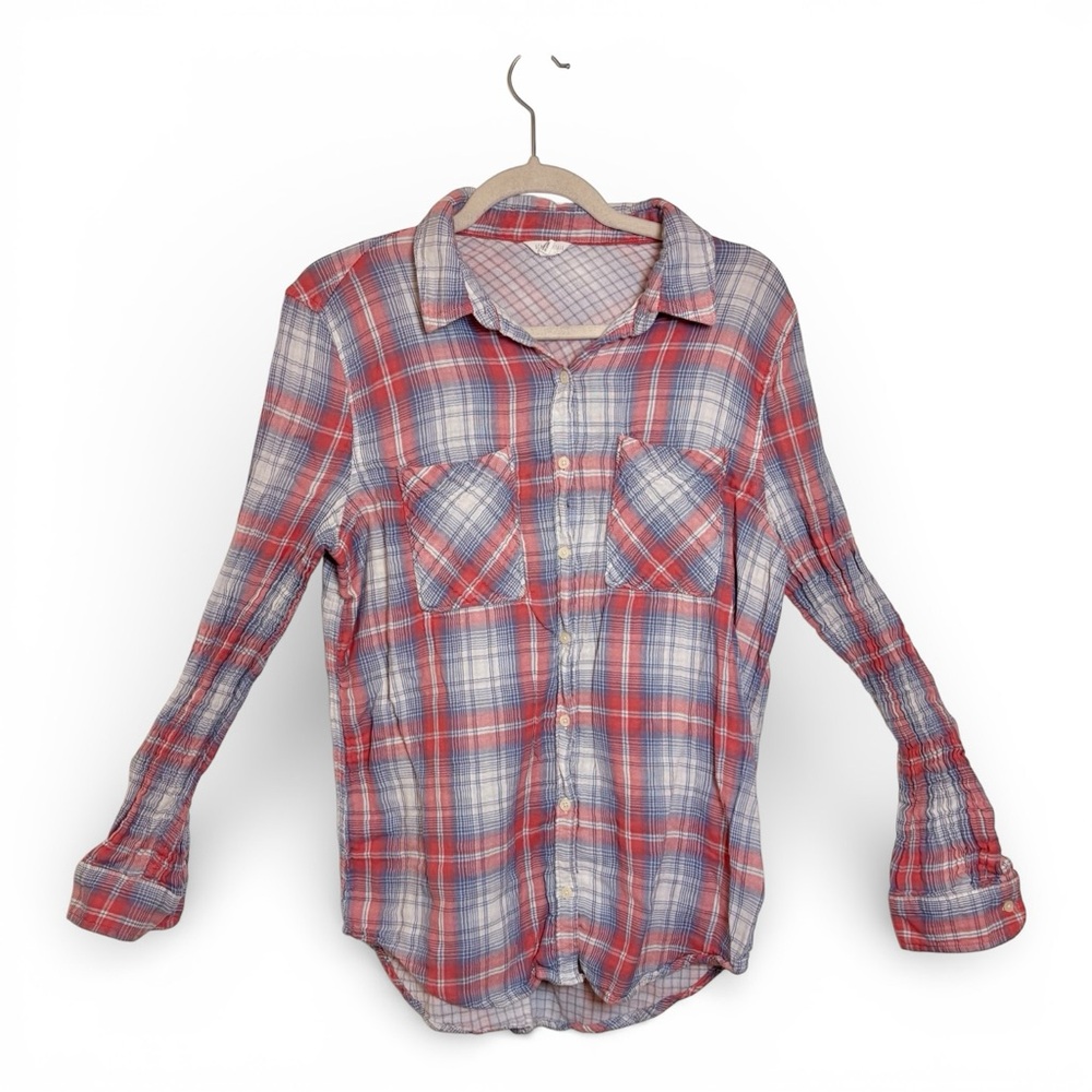 Aeropostale Red Blue Plaid Button Down Shirt Casual Layering Large